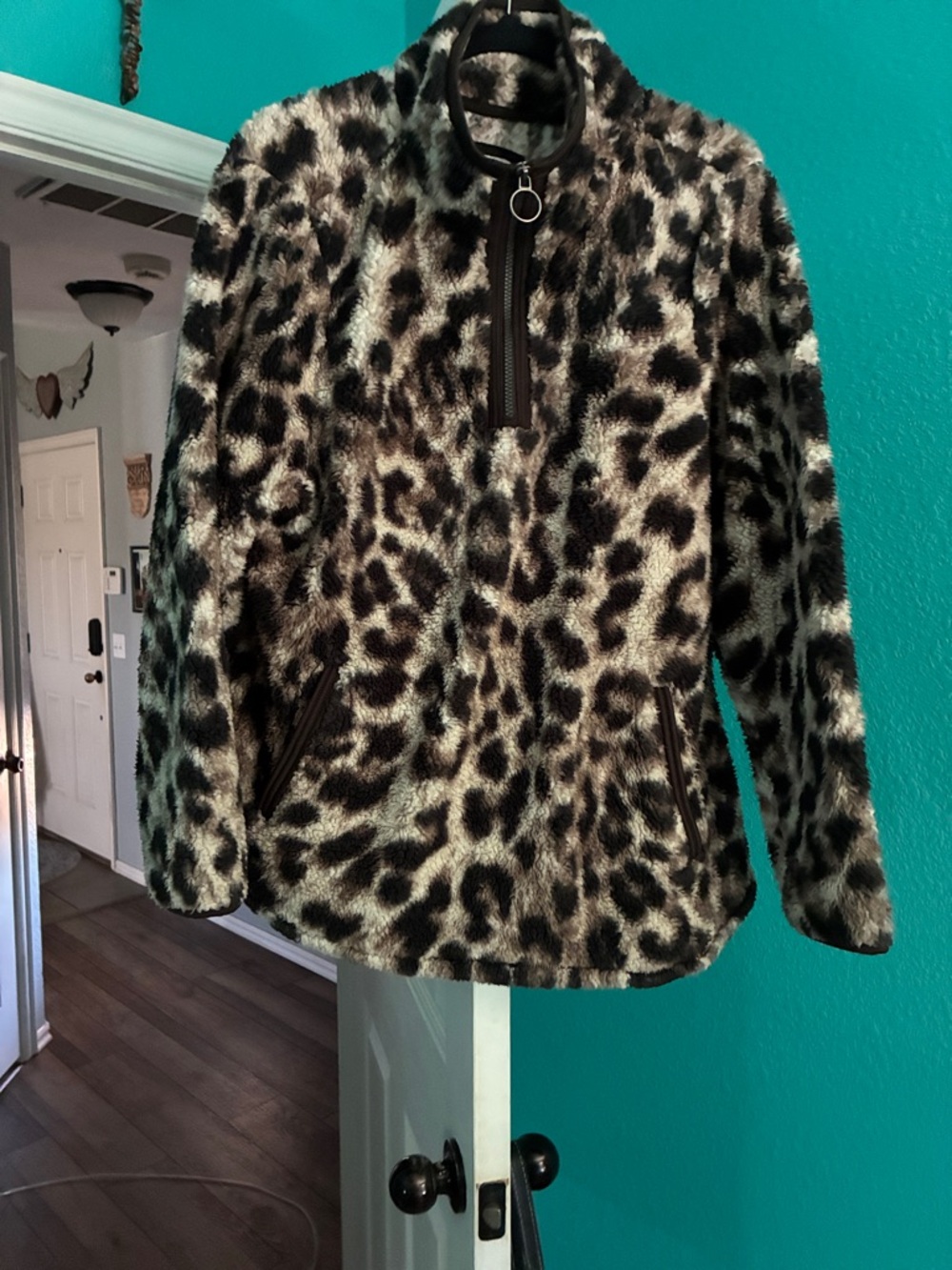Leopard Faux Fur Half-Zip Teddy Jacket - Brown/Black - Unbranded